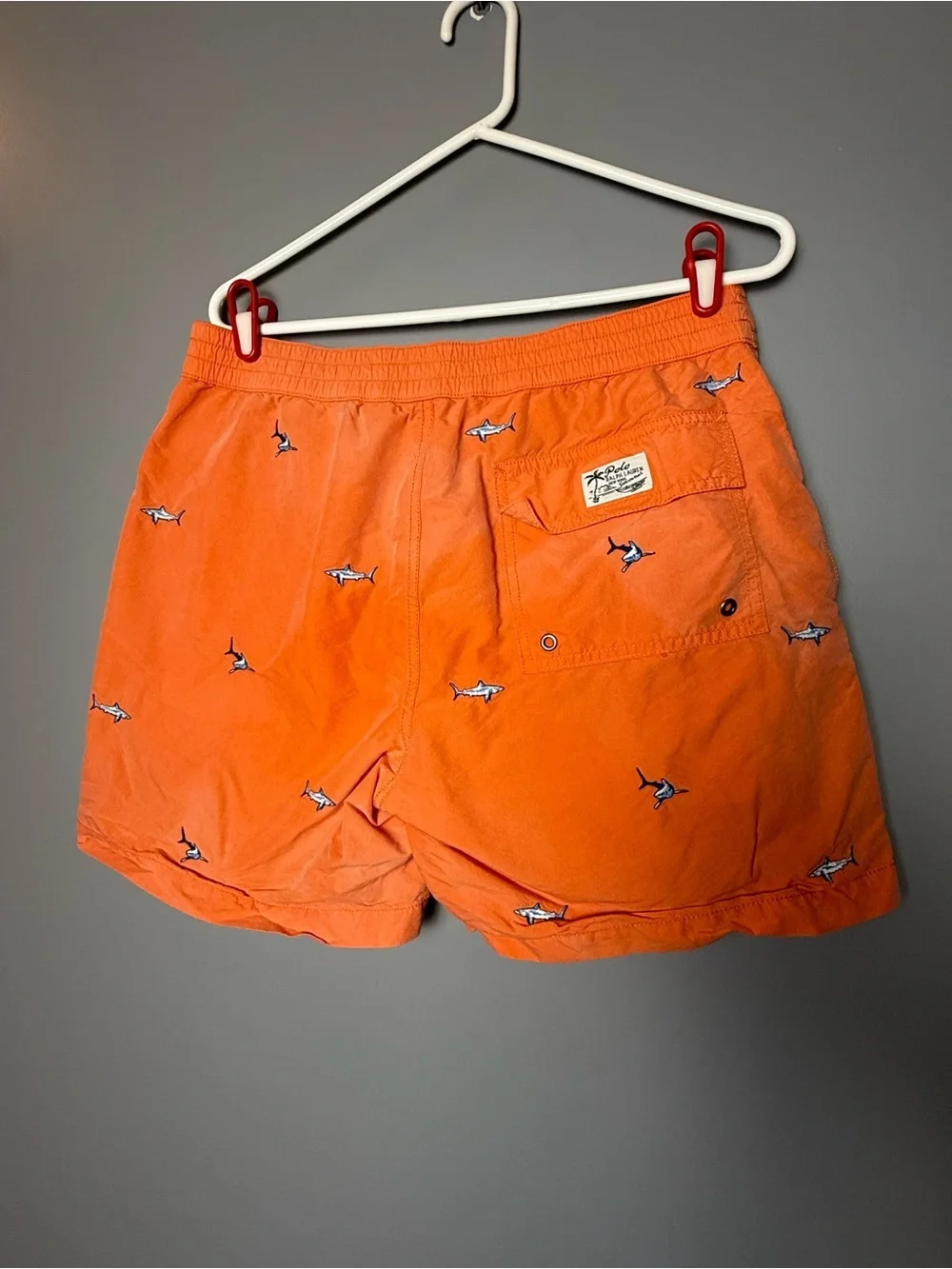 Polo by Ralph Lauren Vintage Embroidered Shark Men's Swim Trunks Sz M *Flaw*